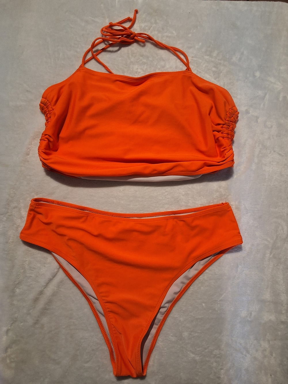 Cupshe Women's High Waisted Scoop Neck Back Strappy Bikini Set in orange